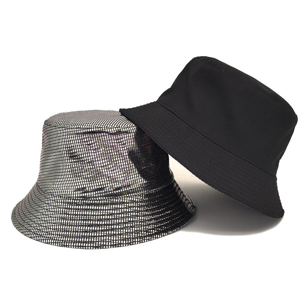 Wholesale Laser stage hat patent leather checkered bucket hat double-sided wear